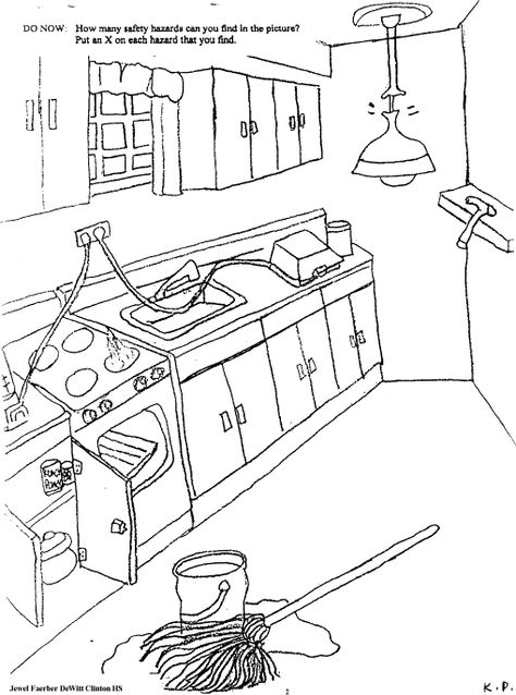 Kitchen Drawing Sketch Easy, Kitchen Drawing Sketch, Kitchen Hazards, Adrenal Diet, Kitchen Cabinets Drawing, Drawing Kitchen, Perspective Room, Kitchen Drawing, Kitchen Safety