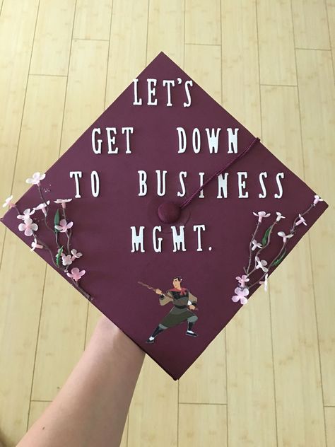 My grad cap :) business management major  (Made by me: Anesa Estorga) please give me credit if being shared on other social media sites! Thank you! Grad Caps For Business Majors, Grad Cap Ideas Business Major, Graduation Cap For Business Major, Graduation Cap Ideas Business Major, Business Management Graduation Pictures, Business Major Cap Decoration, Grad Cap Business Major, Business Management Graduation Cap, College Graduation Cap Ideas Business