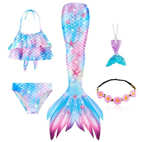 Baby Girls Swimsuit 5pcs Mermaid Costume for Kids Toddler Swimwear Children Mermaid Tails Swimsuit Mermaid Tail Swimsuit, Mermaid Swimsuit Tail, Pool Party Gift, Girls Mermaid Costume, Girls Mermaid Tail, Mermaid Swim Tail, Mermaid Tails For Kids, Ariel Cosplay, Little Mermaid Costume