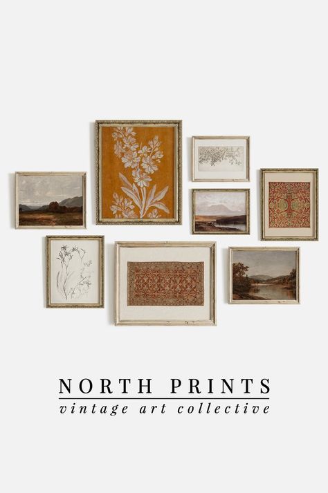 Vintage autumn gallery wall prints from North Prints on Etsy. Affordable printable wall art. Autumn Gallery Wall, Antique Gallery Wall, Gold Frame Gallery Wall, North Prints, Vintage Gallery Wall, Room Vibes, Gallery Wall Layout, Modern Home Interior Design, Vintage Autumn