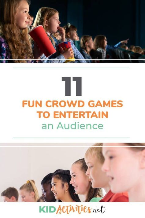 A collection of fun crowd games to entertain an audience. These can make for great transition ideas in-between performances, great party games for big groups of kids, or any event you may need to entertain a large audience of kids. #kidactivities #kidgames #activitiesforkids #funforkids #ideasforkids Party Games For Big Groups, Games For Big Groups, Vbs Games, Large Group Games, Kids Having Fun, Transition Ideas, Group Games For Kids, Games To Play With Kids, Event Games