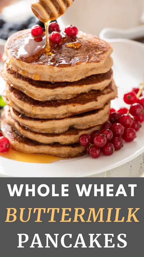 Whole Wheat Buttermilk Pancakes, Wheat Pancakes Easy, Wheat Flour Pancakes, Wheat Waffles, Homemade Whole Wheat Bread, Over Eating, Berry Pancakes, Healthy Breakfast Idea, Almond Flour Pancakes