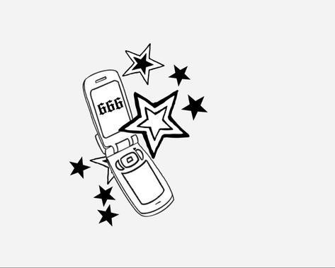 Flip Phone Tattoo, Phone Tattoo, 00s Childhood, Star Tattoo Designs, Flash Tattoo Designs, Tattoo Sketch, Flip Phone, Tattoo Illustration, Childhood Nostalgia