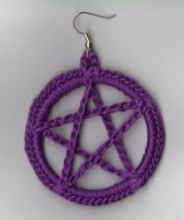 Hand Crochet Purple Pentacle Earrings Cotton Pentagram Crochet Pattern, Pentacle Crochet, Crochet Pentacle, Witchy Crochet Ideas, Wicca Crochet, Crochet Wicca, Witchcraft Crochet, Crochet Pentagram, Witchy Crochet Patterns Free