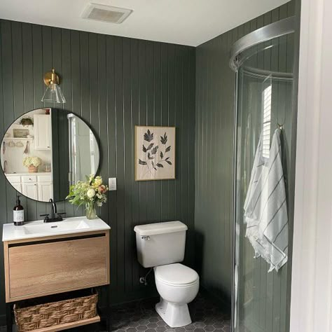 Pewter Green Paint, Pewter Green Sw, Green Bathroom Colors, Green Bathroom Paint, Dark Green Bathroom, Sherwin Williams Green, Dark Green Bathrooms, Pewter Green, Green Tile Bathroom