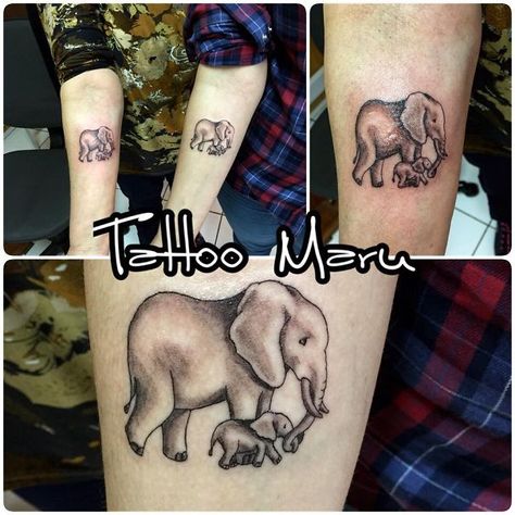 Tattoo Mother Daughter, Mom Baby Tattoo, Elephant Family Tattoo, Tattoo Mother, Tattoo Baby, Mom Daughter Tattoos, Baby Elefant, Mother Tattoos, Tattoo For Son