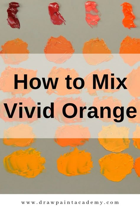 How to Mix Vivid Orange. In this post I walk you through how to mix your own vivid orange using different red and yellow paints. The purpose of this exercise is to deepen your understanding of color mixing, color bias and the limitations of our paints. #drawpaintacademy What Colors Make Orange, Color Mixing Chart Acrylic, Mixing Paint Colors, Color Mixing Guide, Oil Painting Tips, Color Mixing Chart, Oil Painting Techniques, Canvas Painting Tutorials, How To Mix