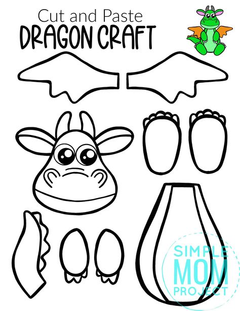 Are you looking for an easy, printable, paper dragon craft template you and your preschool or kindergarten students can cut out? The free printable dragon template makes this cute and simple dragon craft an easy way to teach the letter D. You can use him as a fire breathing coloring dragon game or recycle some old pipe cleaners or paper plates you have lying around and turn this into a DIY decorate your own dragon craft day! #dragoncraft #dragontemplate #simplemomproject Dragon Art For Preschoolers, There Was An Old Dragon Who Swallowed A Knight Activities, Paper Plate Dragon Crafts For Kids, Easy Dragon Craft, Dragon Crafts Preschool, Craft Kit Ideas, Dragon Template, Paper Dragon Craft, Simple Dragon