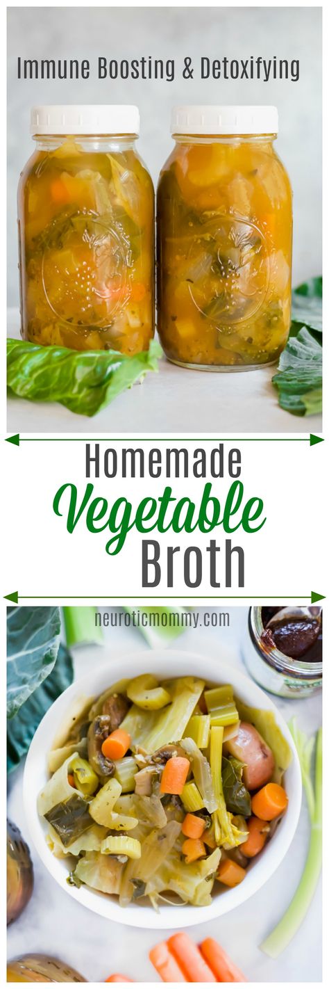 Immune Boosting Homemade Vegetable Broth - Fight against colds and flus by building up your immune system with this anti-inflammatory broth. Keeping healthy no matter what the season is optimal. NeuroticMommy.com Immune Boosting Broth, Homemade Vegetable Broth, Inflammation Recipes, Food Soup, Healthy Wellness, Wfpb Recipes, Healing Foods, Food Time, Detox Soup