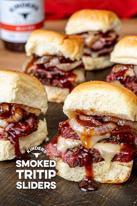 Recipes With Leftover Tri Tip, Smoked Sandwich Recipes, Traeger Game Day Recipes, Smoked Tri Tip Sandwich, Bbq Tri Tip Sandwiches, Recipes With Tri Tip, Tritip Sandwich Sides, Tri Tip Appetizer, Smoked Food For A Crowd