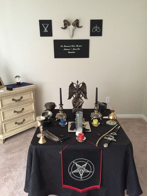 Satanic Alter Ideas, Satanic Altar Ideas, Baphomet Altar, Lucifer Altar, Spiritual Satanism, Theistic Satanism, The Satanic Bible, Witchcraft Altar, Ghost Videos