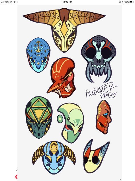 Masks Art Drawing, Cool Masks Designs Ideas, Mask Rpg, Mask Design Drawing, Mutant Character Design, Dragon Fae, Fae Character Design, Fae Lore, Masks Drawing