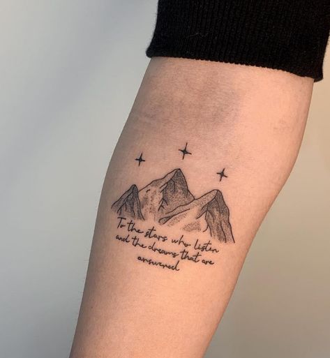 To The Dreams That Are Answered Tattoo, To The Stars That Listen And The Dreams, Acotar To The Stars Who Listen Tattoo, To All The Stars Who Listen, Nightcourt Acotar Tattoo, Acotar Tattoos To The Stars Who Listen, A Court Of Mist And Fury Tattoo Ideas, To The Stars That Listen, To The Dreams That Are Answered