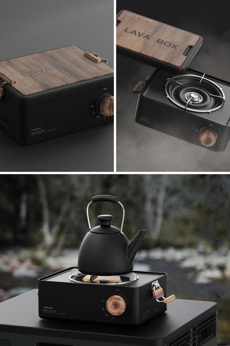 The Lava Box is a concept for a portable stove that looks minimalist, classy, and not at all like the usual that you see being carried around in campsites and beaches. In fact, you might think it’s a vinyl player or a projector or a luxury box.It’s a single burner with a refillable butane gas container fitting right under it. There’s a wooden know on the right that lets you adjust the flame level for things like when you’re heating water, frying something, or grilling pieces of meat. Read More! Camping Box Ideas, Minimalist Camping, Portable Gas Stove, Kettle And Toaster Set, Outdoor Box, Butane Gas, Camping Box, Portable Stove, Camping Gas