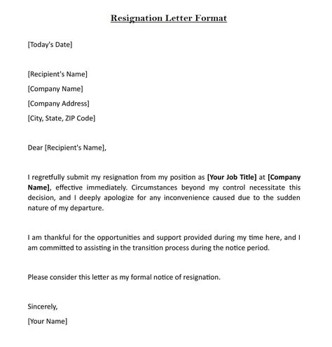 Resignation Letter Sample [Today’s Date] [Recipient’s Name] [Company Name] [Company Address] [City, State, ZIP Code] ... Read moreSimple Resignation Letter Sample (Download in Word) The post Simple Resignation Letter Sample (Download in Word) appeared first on TechGuruPlus.com. Resignation Letter Sample Simple, Simple Resignation Letter Format, Formal Resignation Letter Sample, Employee Resignation Letter, Professional Resignation Letter, Resignation Letter Format, Conversation Quotes, Resignation Template, Short Resignation Letter