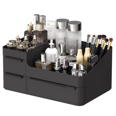 PRICES MAY VARY. Material - Makeup organizer is made of plastic with smooth surface, compact and simple design, Combine with our drawer organizer,mix&match your own set, optomized space. Perfect Size: 6 compartments and 3 drawers Dimensions: 10.35" W x 5.7" L x 5.11" H. Keep your counter/bedroom tidy but won't take too much space. Perfect for dorms and apartments with limited space, space saving. Multi-Purpose Use: This multifunctional makeup organizer stores and organizes makeup compact rectang Bathroom Makeup Storage, Bathroom Countertop Storage, Makeup Organization Vanity, Organized Desk Drawers, Jewelry Hair Accessories, Countertop Organizer, Countertop Storage, Cosmetic Display, Craft Desk