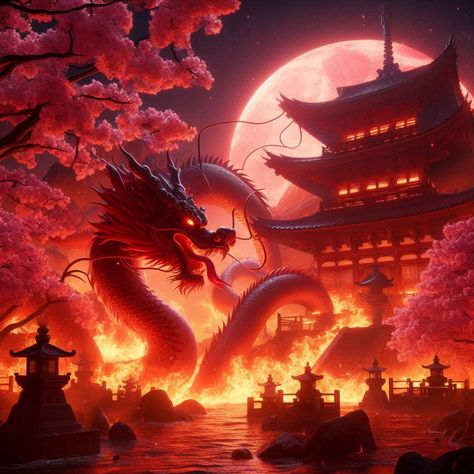 Dragon Background, Background Wings, Japan Dragon, Background Landscape, Dragon Fire, Dragon Artwork Fantasy, Sakura Flower, Creative Idea, Dragon Artwork