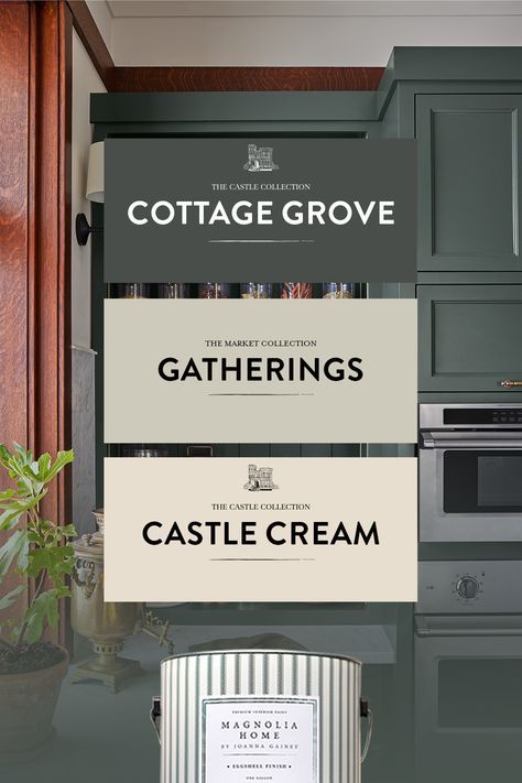 Magnolia Homes Color Palette, Magnolia Home Green Paint Colors, Cottage Grove Paint, Cottage Grove Magnolia Paint, Deep Green Color Palette, Magnolia Home Paint Colors, Magnolia Paint Colors, Magnolia Homes Paint, Joanna Gaines Paint