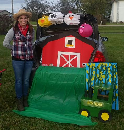 Trunk or treat down on the farm Farm Trunk Or Treat, Farm Trunk Or Treat Ideas, Cowboy Birthday Party Ideas, Haunted Farm, Trunker Treat Ideas, John Deere Birthday, Trunk Or Treat Ideas, Fall Carnival, Cowboy Birthday Party