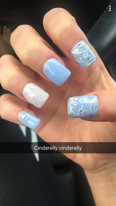 Cinderella Nail Designs, Fairy Godmother Nails, Cinderella Nails Designs Disney, Disney Cinderella Nails, Cinderella Nails Acrylic, Blue Disney Nails, Cinderella Nails Designs, Cinderella Inspired Nails, Cinderella Nail Art