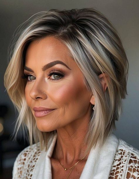 Lob For Fine Hair Round Faces, Short Hair Wigs Over 50, Short Blonde Hair For Older Women, 50 Yo Hairstyles, Women Over 50 Bob Hairstyles, Blonde Hair Color For Short Hair, Short Hairstyles For Women Over 50 With Fine Wavy Hair, Short A Line Bob Hairstyles, 40 Year Old Gray Hairstyles