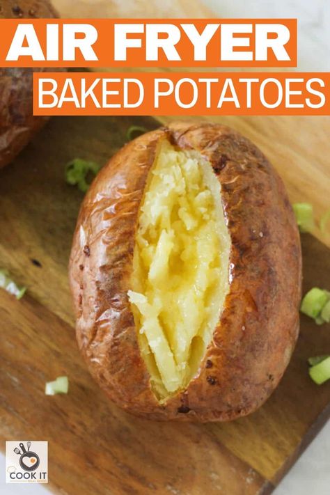 Air Fryer Baked Potatoes are the perfect side dish or top them with hearty fillings to make them an easy dinner.  Baked Potatoes are irresistible in the air fryer - crispy on the outside and light and fluffy on the inside.  No foil needed and use any starchy potato - red, russet or brushed.   #airfryerbakedpotato #airfryerpotato #airfryerjacketpotato Baked Red Potatoes, Red Potato Recipes, Air Fryer Baked Potato, Raw Potato, Air Fryer Oven Recipes, Jacket Potato, Air Fryer Dinner Recipes, Air Fryer Recipes Easy, Air Fryer Recipes Healthy