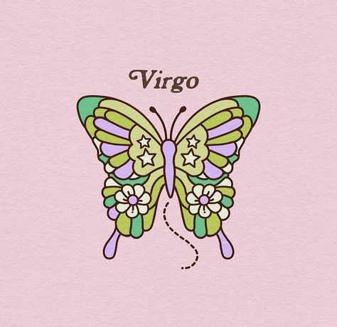 Sticker Making, Retro Graphic Design, Paper Background Design, Astrology Virgo, Art Journal Therapy, Butterfly Drawing, Zodiac Art, Virgo Zodiac, Butterfly Art