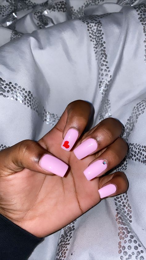 Nude And Red Valentines Nails, Pink And White Valentines Nails, Pink Nails Red Heart, Valentines Day Nails Acrylic Square, Pink And Red Valentine Nails, Light Pink Valentines Nails, Square Valentine Nails, Hot Pink Valentine Nails, Pink Nails Valentine's Day