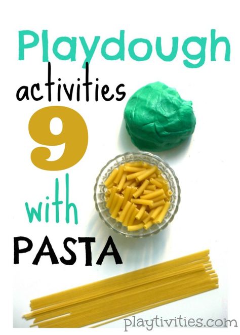 Playdough Activities with Pasta - introducing pasta as a new food through play.  Visit pinterest.com/arktherapeutic for more #finemotor and #feedingtherapy ideas Playdough Games, Play Doh Activities, Dinner Kids, Pasta Art, Kids Dinner, Kids Playroom Ideas, Feeding Therapy, Playdough Activities, Playdough Recipe