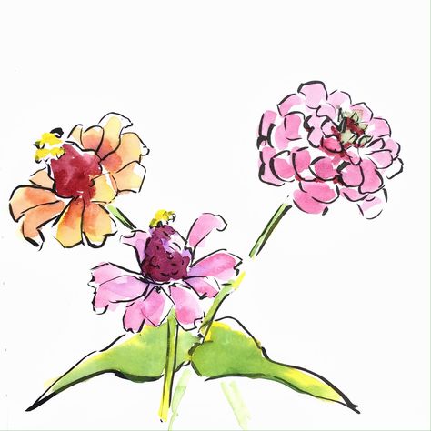 Watercolor Paintings With Pen, Water Colour And Pen Art, Flowers For You Drawing, Watercolor Art With Pen, Watercolor Love Paintings, Flower People Drawing, Pen And Watercolor Flowers, Love Watercolor Paintings, Watercolor Flower Cards