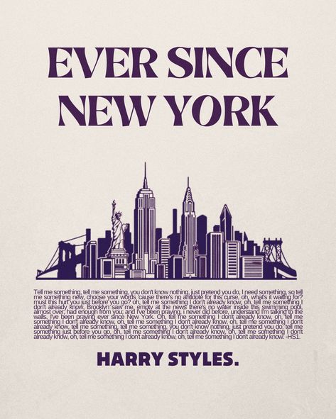 Harry Styles Ever Since New York Poster, Harry Styles Posters Vintage, New York Wall Collage, Harry Styles Wall Collage Bedroom, New York Wall Print, Ever Since New York Aesthetic Harry Styles, Ever Since New York Tattoo Harry Styles, Harry Styles Room Posters, Harry Styles Poster Lyrics