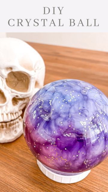 Galaxy Snow Globe Diy, Snow Globe Crystal Ball, Dollar Tree Globe Crafts, Glitter Globe Diy, Diy Halloween Snow Globe, Water Globes Diy, Diy Water Globe, Dollar Tree Crystal Ball Diy, Dollar Tree Crystal Ball