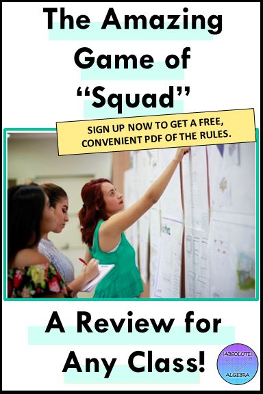 Engage your students with this fun review game.  It can be used for any grade and subject.  Students are asked a question in a group and all the members are held accountable to be able to answer the teacher's questions or they do not get a chance for points!  Algebra and middle school math questions are included along with a convenient pdf version of the rules! #Algebra review game #middle school math review game Whiteboard Math Games, Review Games For High School Students, Math Activities High School Fun, Active Review Games, Middle School Math Review Games, Engaging Math Activities Middle School, High School Review Games, Middle School Review Games, Math Review Games Elementary