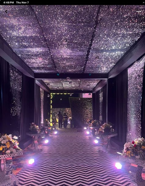 Sangeet Decoration Night Indoor, Sangeet Entrance, Gala Entrance, Party Entrance Decoration, Sangeet Stage, Gallery Entrance, Indian Outdoor Wedding Decor, Mdf Bed, Wedding Theme Design