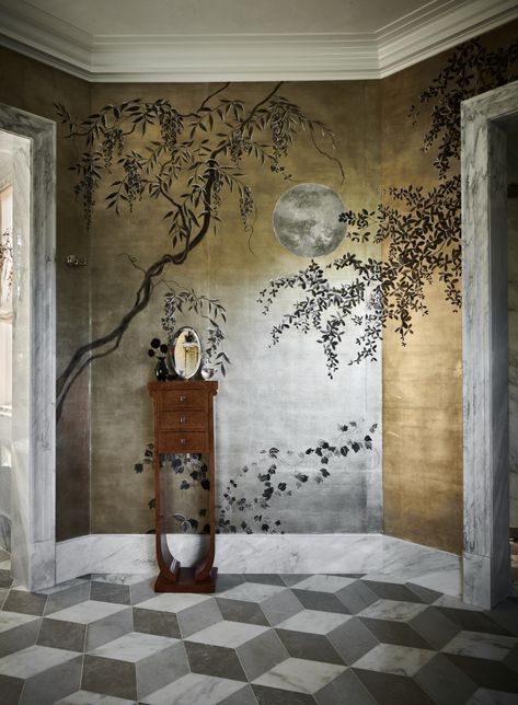 How de Gournay Created the Finest Hand-Painted Wallpaper in the World | PaperCity Magazine French Architecture Interior, Chinoiserie Wallpaper Panels, De Gournay Wallpaper, Bed Design Ideas, Chinese Wallpaper, Glam Pad, Show House, Minimalist Bed, Wallpaper Companies