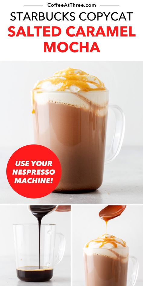 Salted Caramel Mocha - Starbucks Copycat Recipe Starbucks Drink At Home, Easy Homemade Whipped Cream, Starbucks Salted Caramel Mocha, Coffee Camper, Iced Mocha Recipe, Caramel Hot Chocolate, Homemade Mocha, Mocha Drink, Starbucks Hot Chocolate