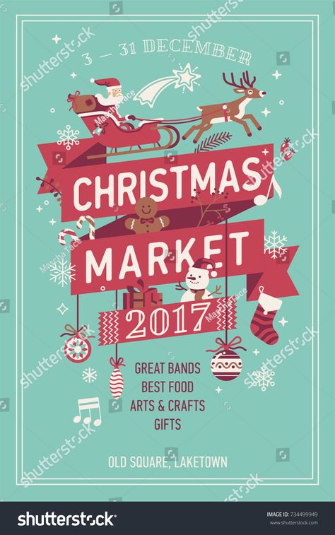 Lovely vector Christmas Market poster template. Xmas fair event advertising banner with Santa Claus, snowman and other o #Ad , #Ad, #template#poster#fair#Xmas Concert Poster Display, Santa Claus On Sleigh, Fair Poster, Christmas Poster Design, Posters Diy, Season Decorations, Christmas Fair Ideas, Concert Poster Design, Event Advertising