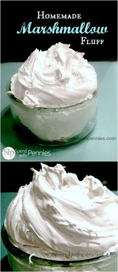 Marshmallow Fluff Recipe, Marshmallow Fluff Recipes, Homemade Marshmallow Fluff, Homemade Marshmallow, Fluff Recipe, Spend With Pennies, Homemade Marshmallows, Marshmallow Fluff, Sweet Sauce