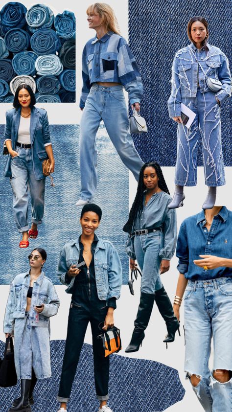 Denim Magazine Cover, Denim Inspiration Board, Denim Portfolio, Denim Collage, Denim Silhouettes, Wed Leg, Second Rodeo, Mood Board Fashion Inspiration, Denim Aesthetic