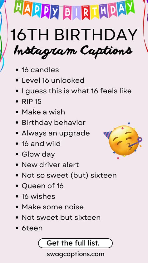 16th Birthday Instagram Captions to Copy Paste Sixteenth Birthday Captions, 16th Birthday Captions Instagram, Sweet 16 Captions For Instagram, 16 Birthday Captions, 16th Birthday Captions, It's My Birthday Instagram Story, It's My Birthday Instagram, Birthday Captions For Myself, Birthday Instagram Captions