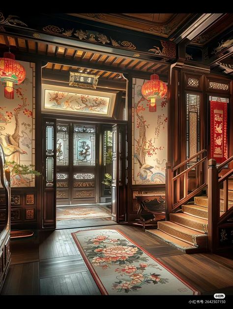 Ancient Chinese House Interior, Old Shanghai Style Interior Design, Baroque Interior Design 18th Century, Ancient China Interior, Chinese House Aesthetic, Asian Room Aesthetic, Chinese Home Interior, Chinese Old House, Traditional Chinese House Interior