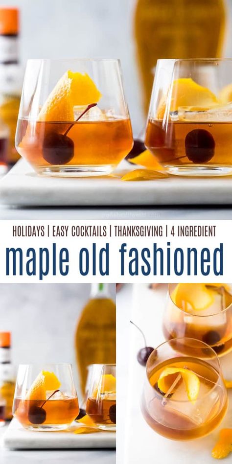 Maple Bourbon Old Fashion - this simple recipe adds a sweet maple twist to a classic bourbon mixed drink with notes of vanilla, orange and maple in each sip! #oldfashioned #oldfashionedcocktail #holidaycocktails #cocktailrecipe #mixology #bourbondrinks Maple Old Fashioned Cocktail, Old Fashioned Mix Recipe, Maple Bourbon Cocktail, Bourbon Mixed Drinks, Old Fashion Drink Recipe, Maple Old Fashioned, Maple Cocktail, Brandy Old Fashioned, Bourbon Old Fashioned