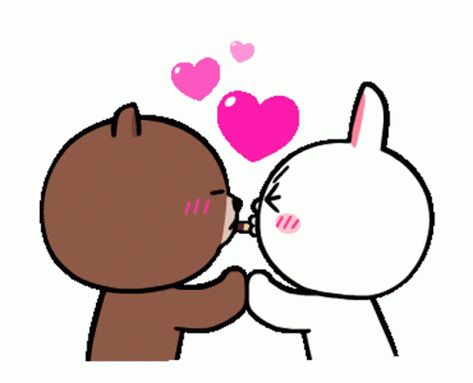 Brown And Cony Love, Calin Gif, Bear And Bunny, Cony Brown, Bear Gif, Animated Emoticons, Emoji Love, Cute Romance, Good Night Gif