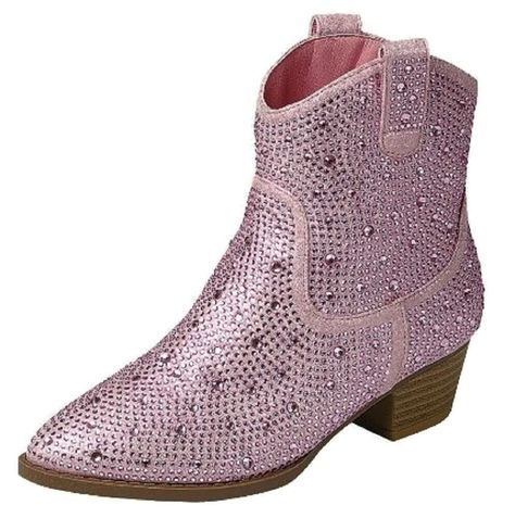 PRICES MAY VARY. KIDS WESTERN BLING: Sparkle up any day with these spakley rhinestone embellished boots. Rhinestone crystals cover the entire bootie. ANKLE BOOTS: Vamp hits above ankle, just below mid-calf. EASY ON & OFF: Two pull straps - these shoes slip right on! Easy to take on and off of little feet! 100% VEGAN FABRIC: Made from synthetic faux suede leather. Kids easy pull on, no ties or zippers. Western cowboy boots covered in shimmering rhinestones. Two pull up tabs on both sides. Cowboy Boots Low, Embellished Boots, Shiny Fashion, Boots Low Heel, Western Bling, Western Cowboy Boots, Western Cowboy, Low Heels, Mid Calf