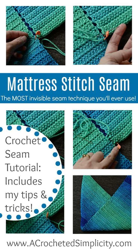 Learn How to Sew a Mattress Stitch Crochet Seam with this easy step-by-step photo tutorial. #crochetmattressstitchseam #crochetmattessstitch #mattressstitchcrochetseam #mattressstitchcrochet #howtocrochetmattressstitch #crochettechnique #easycrochetseam #invisiblecrochetseam #crochetseams #crochetseaming #mostinvisblecrochetseam #mattressstitch #knittingseam #seamcrochetpieces #seamknitpieces #flatseam #flattestseam #flattestcrochetseam Mattress Stitch, Sew Ins, Crochet Stitches Tutorial, Crochet Instructions, Crochet Stitches Patterns, Sew In, Sewing Projects For Beginners, Crochet Squares, Sewing For Beginners