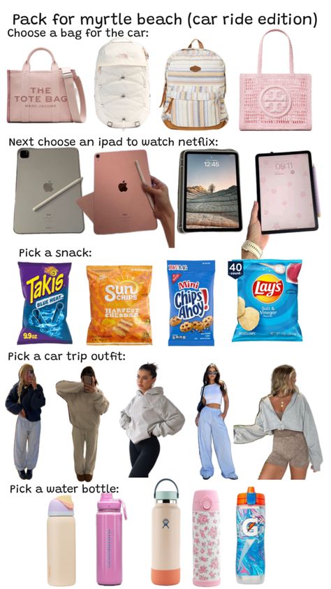 Stuff For Road Trips, Goodie Bag Ideas For Teens, Road Trip Essentials For Teens, Roadtrip Packing, Summer Bag Essentials, Road Trip Necessities, Myrtle Beach Trip, Road Trip Kit, Girly Christmas Gifts