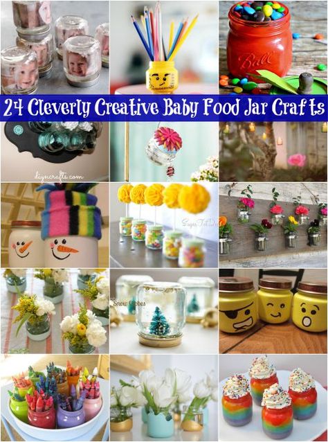 24 Cleverly Creative Baby Food Jar Crafts – It’s all about Repurposing! Baby Jar Crafts, Baby Food Jars Diy, Baby Jars, Baby Food Jar Crafts, Crafts With Glass Jars, Diy Baby Food, Baby Food Containers, Food Jars, Small Glass Jars