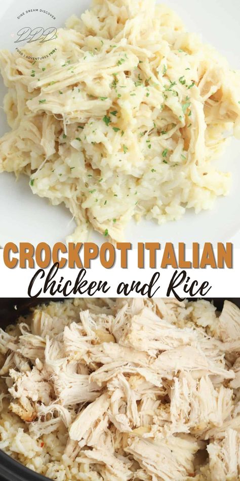 Slow Cooker Italian Chicken and Rice - Dine Dream Discover Gluten Free Chicken And Rice Crockpot, Slow Cooker Creamy Chicken And Rice Soup, Chicken Rice Slow Cooker Recipes, Chicken And Rice Slow Cooker Recipes, Creamy Chicken Rice Casserole, Creamy Crock Pot Chicken, Italian Chicken And Rice, Slow Cooker Chicken And Rice, Gf Soup