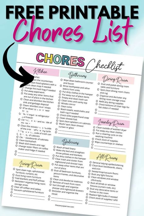 House Chores List For Adults Weekly, Ultimate Household Chore List, Free Daily Cleaning Schedule Printable, Home Cleaning Checklist Free Printable, Chore Lists For Adults, Daily Household Chore List, Master Chore List, Printable Chore List For Adults, Household Responsibilities List