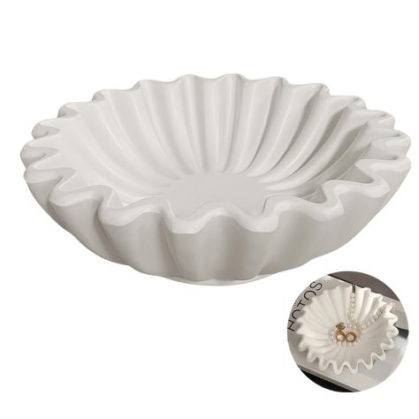 PRICES MAY VARY. Fluted scallop decorative bowl: can be used for bookshelf coffee table console table or entry way table home decor bowls - it can also be alternated between decorative bowls or jewellery trays for an ephemeral and impactful arrangement! ORGANIC HOME DÉCOR BOWL: Unique fluted ruffle design and subtle sandy ivory tones. Features a rich texture for the perfect organic modern touch to dress up many areas of your space DURABLE HOME DECOR: (5.9 "W*1.9 “H) small decorative bowl are mad Rustic Antique Decor, Large Decorative Bowl, Entry Way Table, Table Home Decor, Console Table Styling, Console Styling, Marble Ceramics, Organic Decor, Balloon Centerpieces